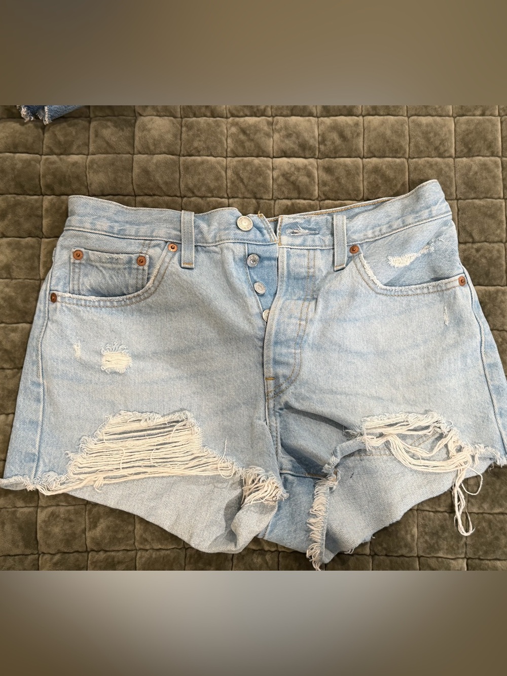Levi's Light Blue Distressed Denim Jean Shorts